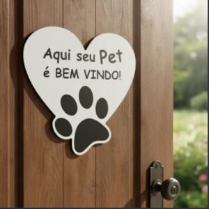 Placa Decorativa Aqui Seu Pet É Bem Vindo Acm 20x20 Cm